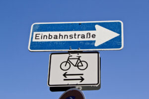 Einbahnstraße (one way) and bicycle sign